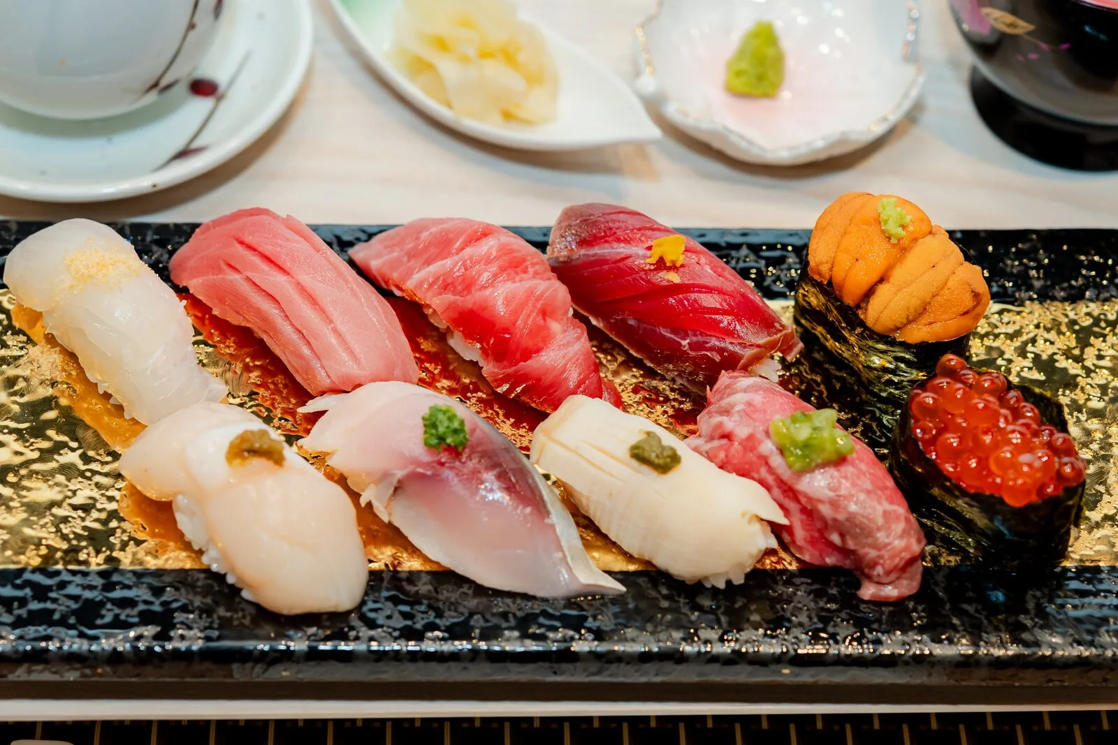 Close-up of a piece of nigiri sushi
