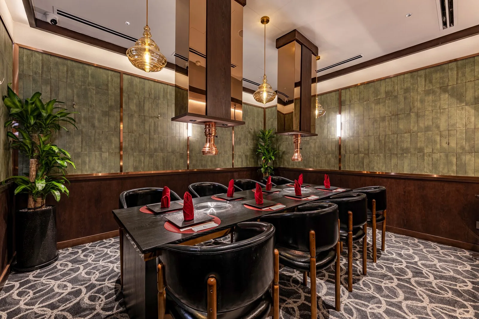 A group banquet table in a warm setting